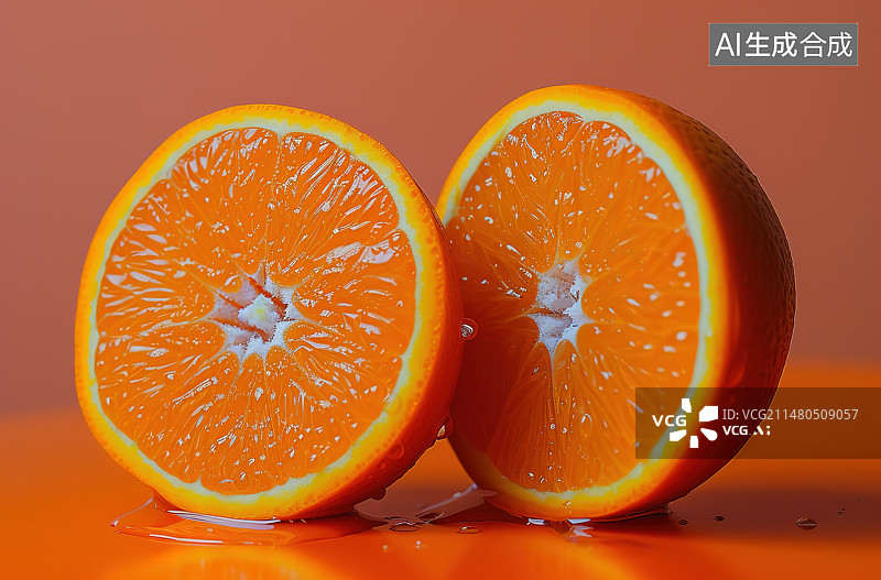 【AI数字艺术】橙色背景下的橘子特写镜头图片素材