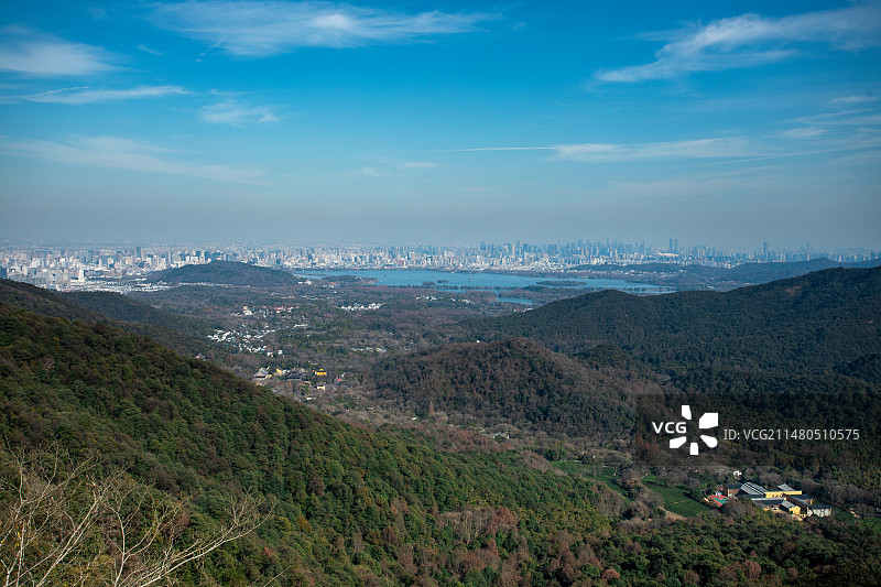 杭州西湖及周边山脉全景图片素材
