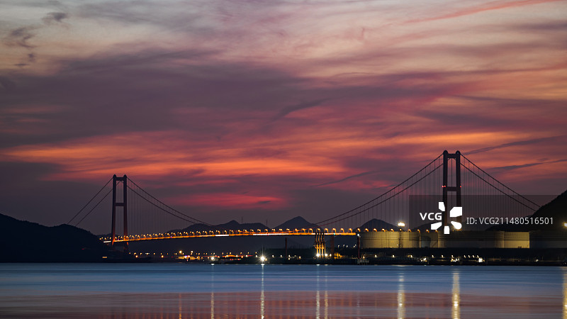 西堠门大桥日落悬日晚霞图片素材