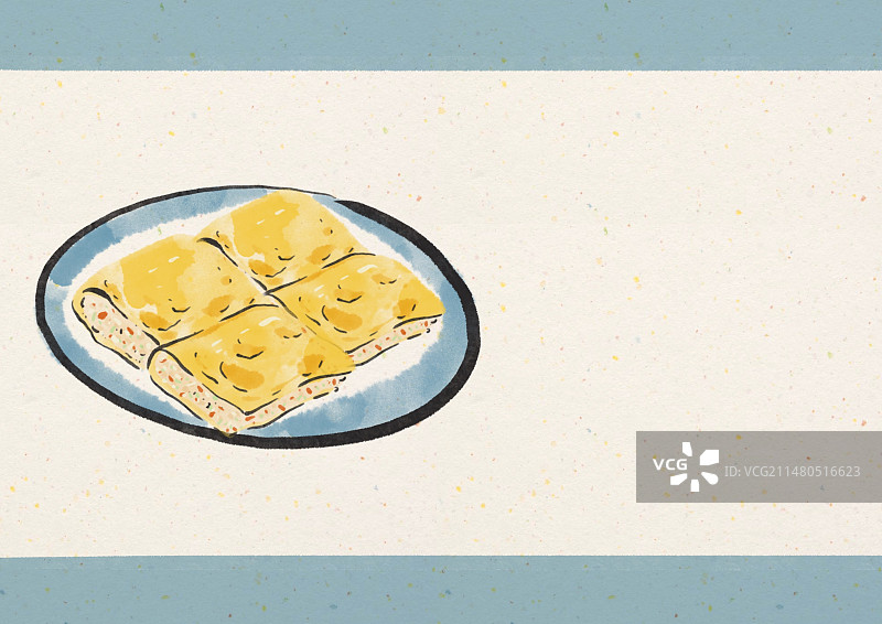 水墨风武汉美食插画-三鲜豆皮图片素材