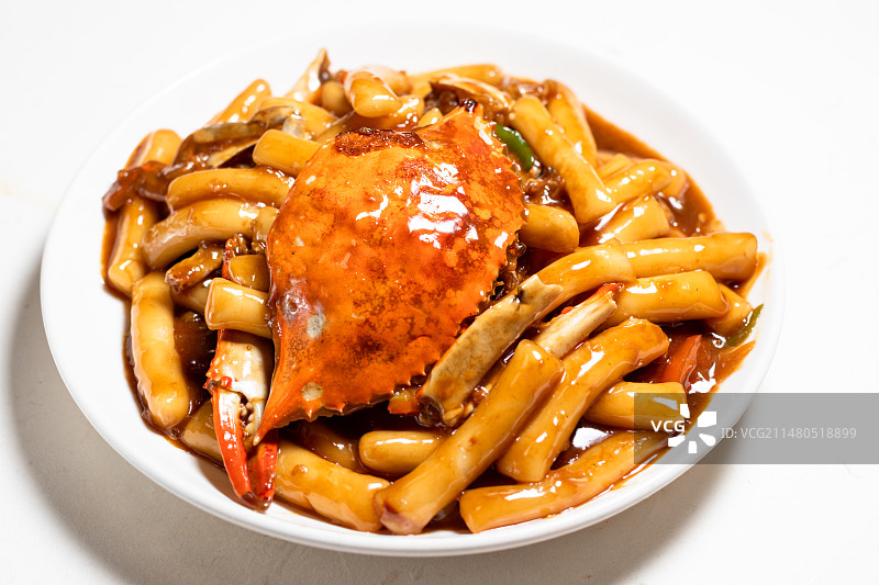 梭子蟹炒年糕图片素材