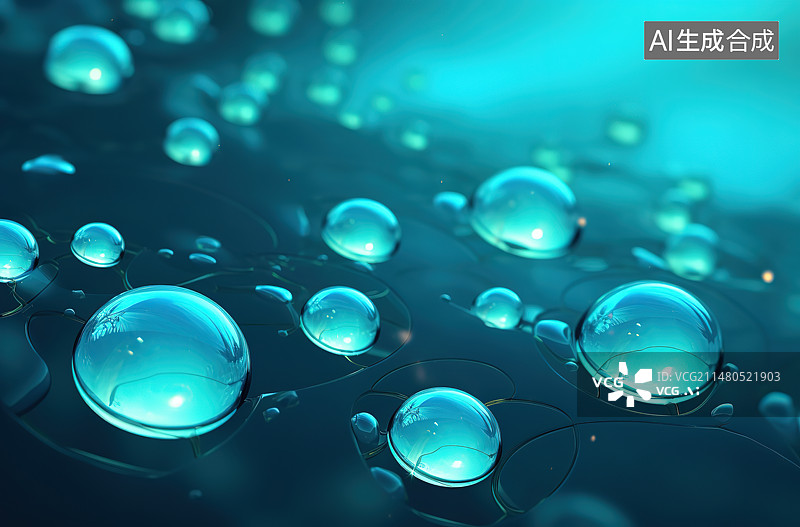 【AI数字艺术】蓝色背景下的气泡特写镜头图片素材