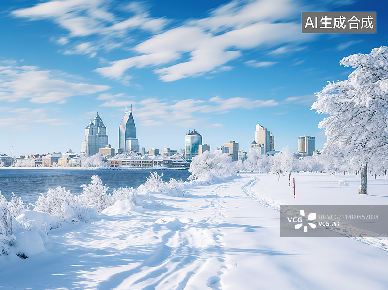 【AI数字艺术】冬季城市风光广告背景图片素材