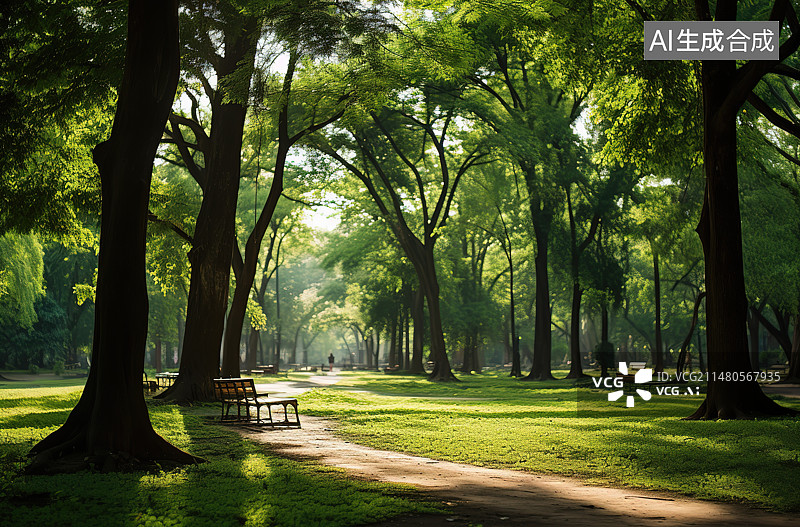 【AI数字艺术】公园里的空长凳图片素材