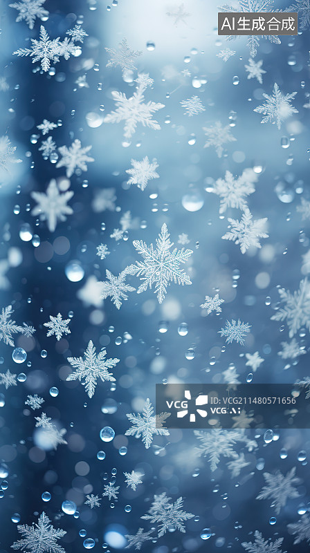 【AI数字艺术】蓝色背景下的雪花特写镜头图片素材