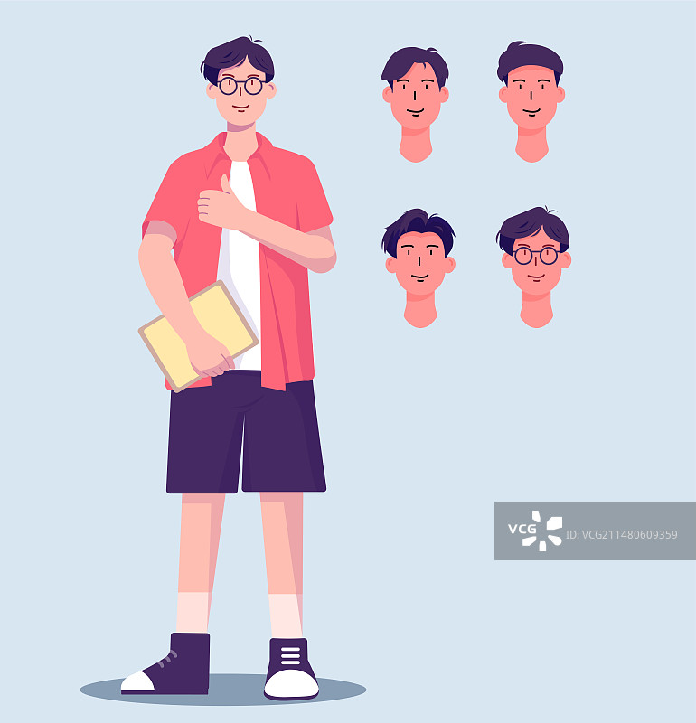 抱着文件站着竖大拇指的男生图片素材