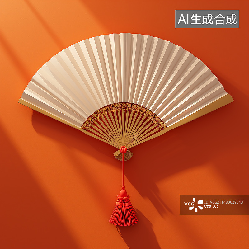 【AI数字艺术】中式古风空白折扇图片素材