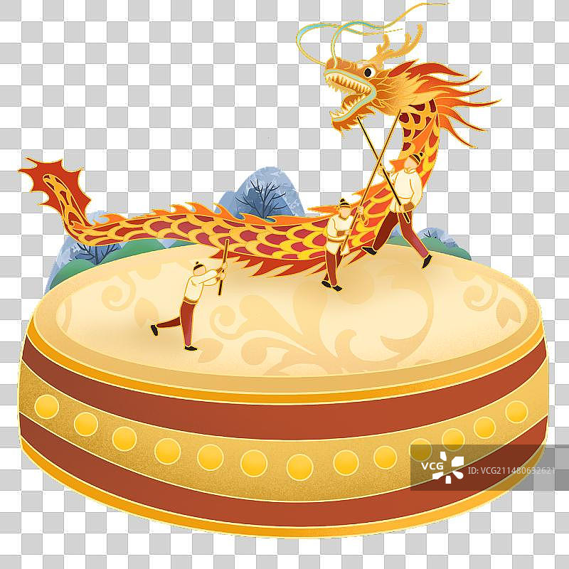 龙年手绘插画大鼓舞龙图片素材