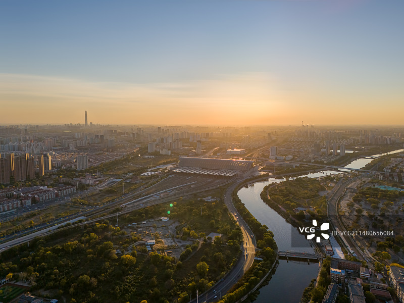 天津西站与海河风光图片素材
