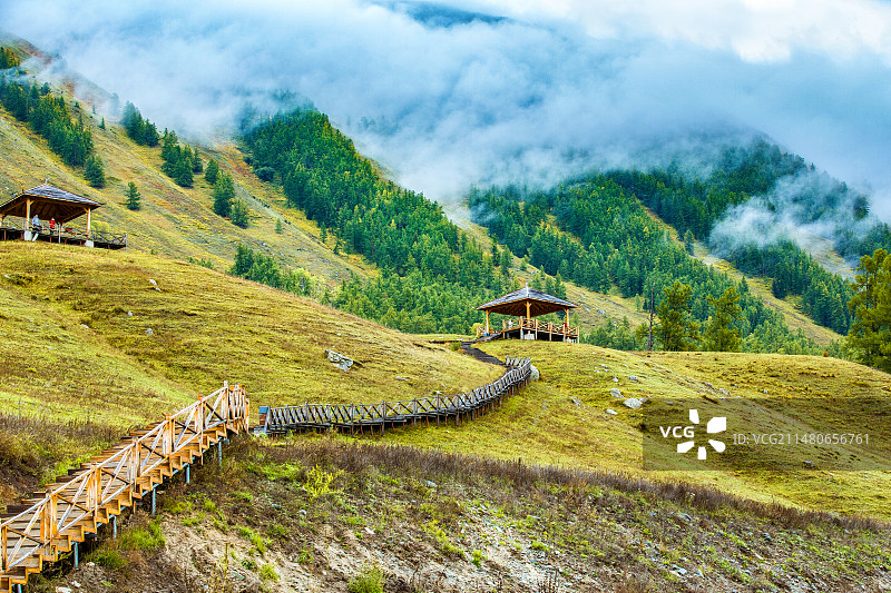 中国新疆阿勒泰地区布尔津县喀纳斯景区神仙湾景区风光图片素材