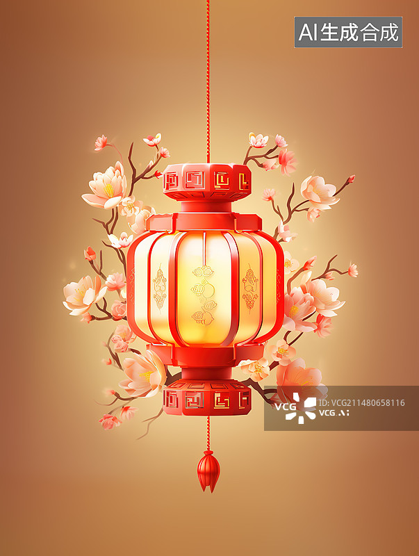 【AI数字艺术】暖色背景下的国潮风格元宵节花灯海报图片素材