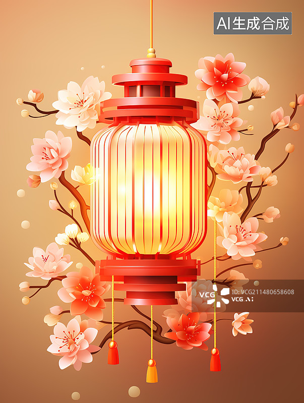 【AI数字艺术】暖色背景下的国潮风格元宵节花灯海报图片素材