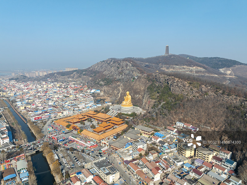 江苏省连云港市灌云县大伊山石佛寺大佛寺和县城风光图片素材