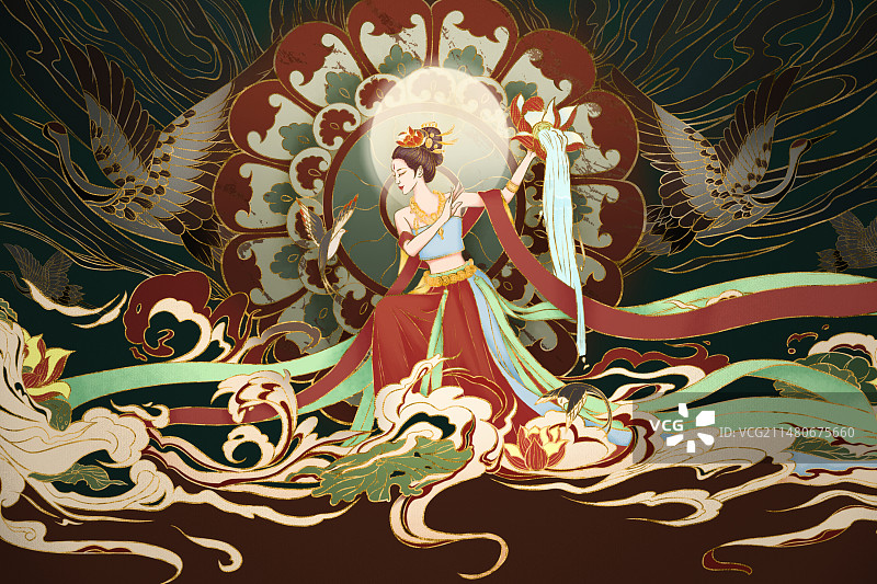 敦煌国风肌理插画图片素材