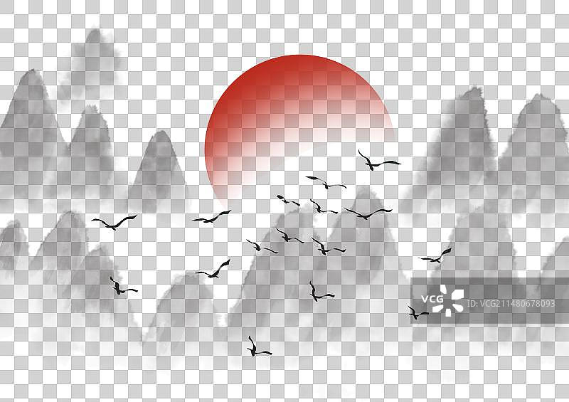 中国风落日插画图片素材