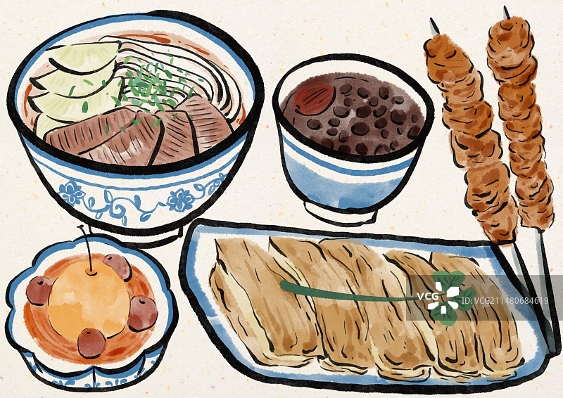 水墨风兰州美食插画图片素材