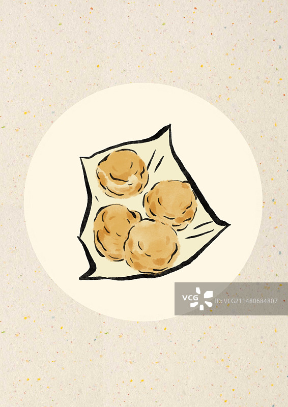 水墨风兰州美食插画-泡儿油糕图片素材
