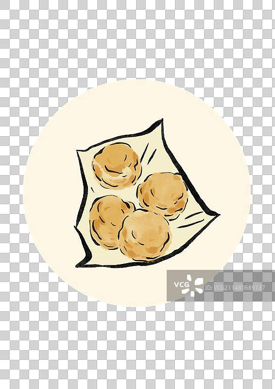 水墨风兰州美食插画-泡儿油糕图片素材