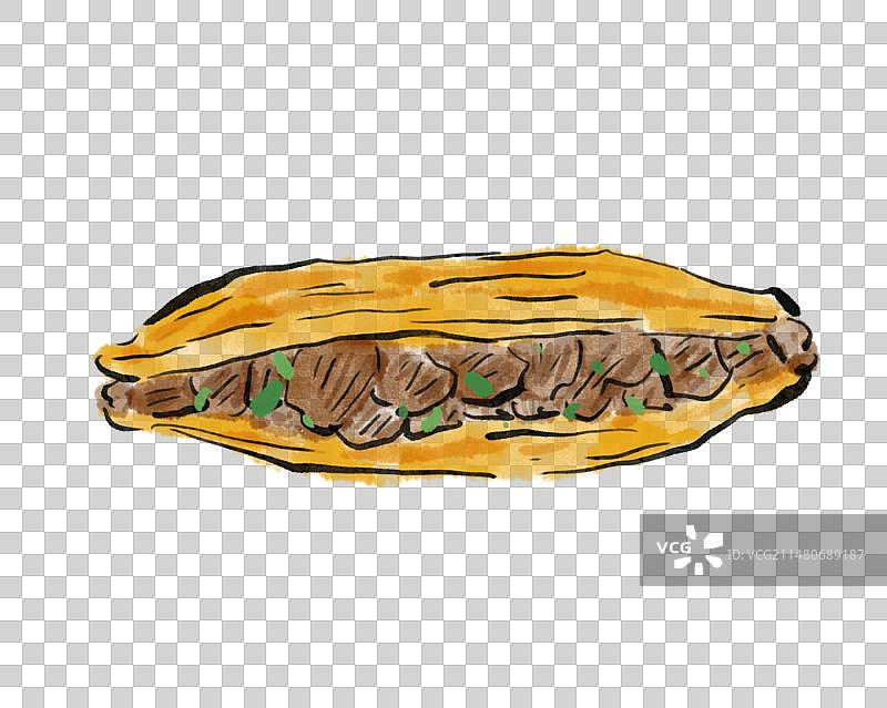 水墨风兰州美食插画-驴肉火烧图片素材