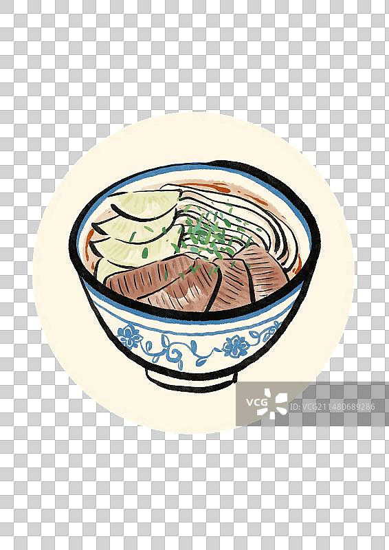 水墨风兰州美食插画-兰州拉面图片素材