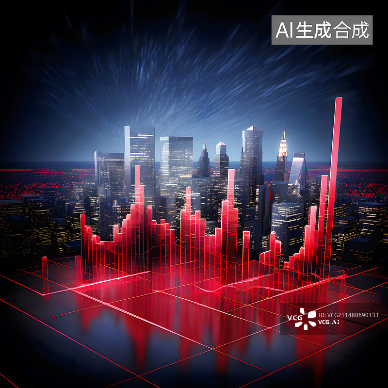 【AI数字艺术】AIGC:城市经济 市场营销 商业金融 图表背景插图图片素材