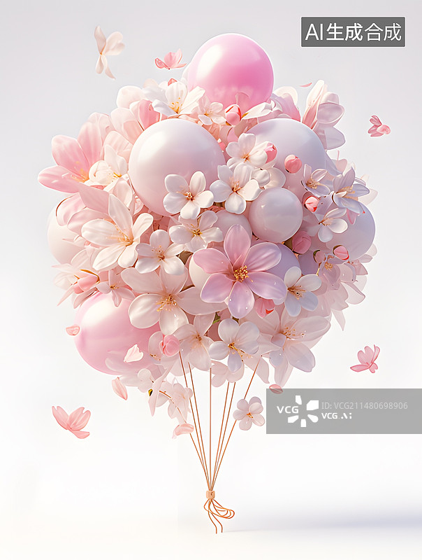 【AI数字艺术】3D立体膨胀风气球感花朵插图图片素材