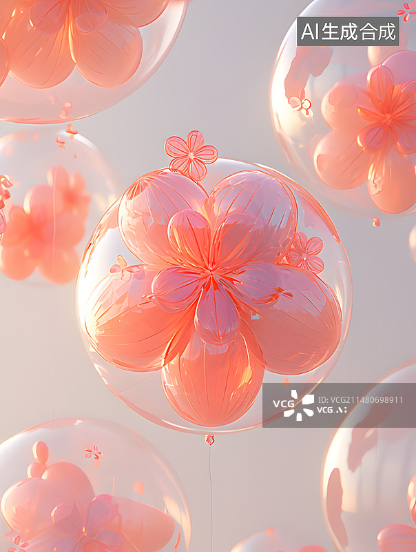 【AI数字艺术】3D立体膨胀风气球感花朵插图图片素材
