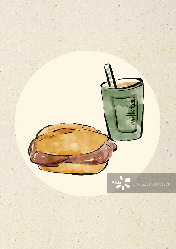 水墨风澳门美食插画-猪扒包图片素材