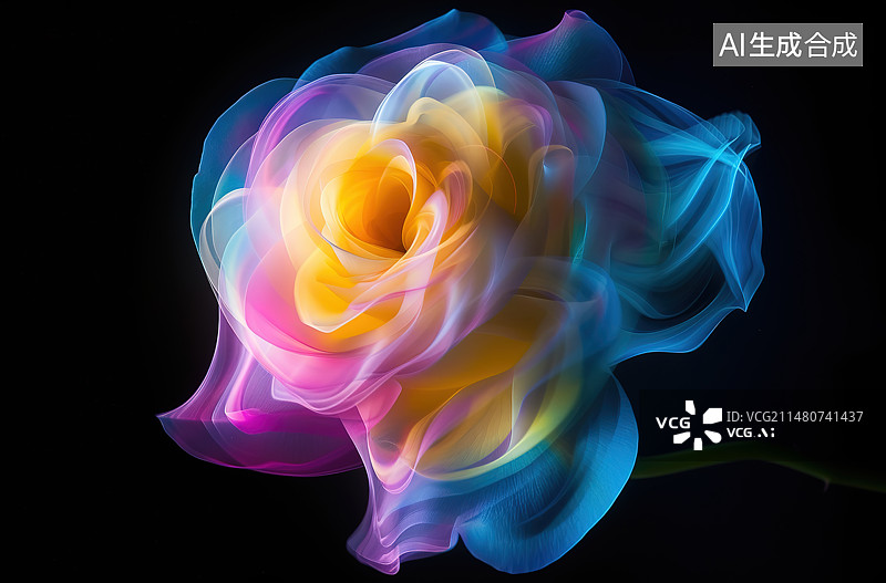 【AI数字艺术】黑色背景下的花朵特写镜头图片素材