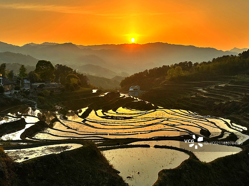 蕲春雾云山梯田晨曦图片素材
