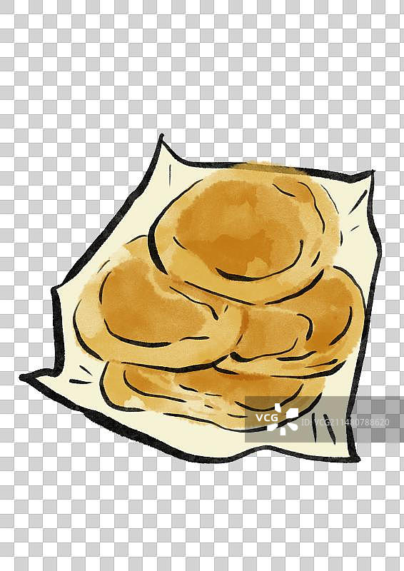 水墨风澳门美食插画元素-金钱饼图片素材