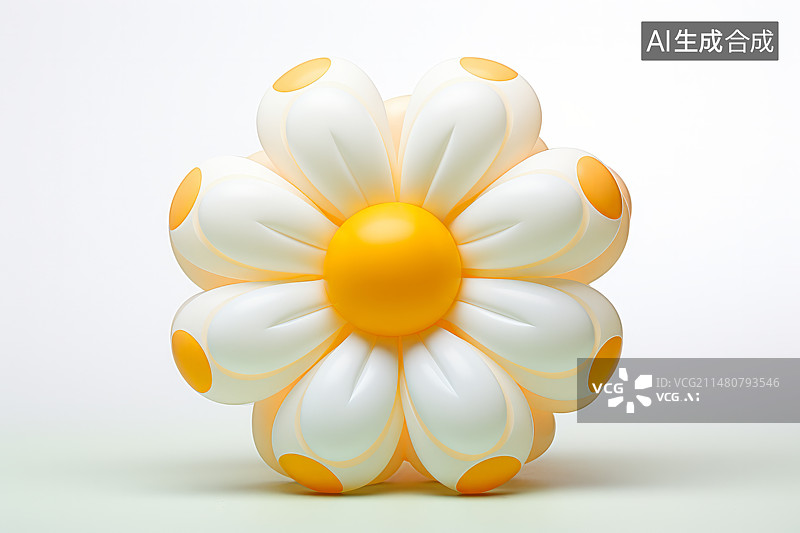 【AI数字艺术】膨胀3D风格花朵白色背景图片素材