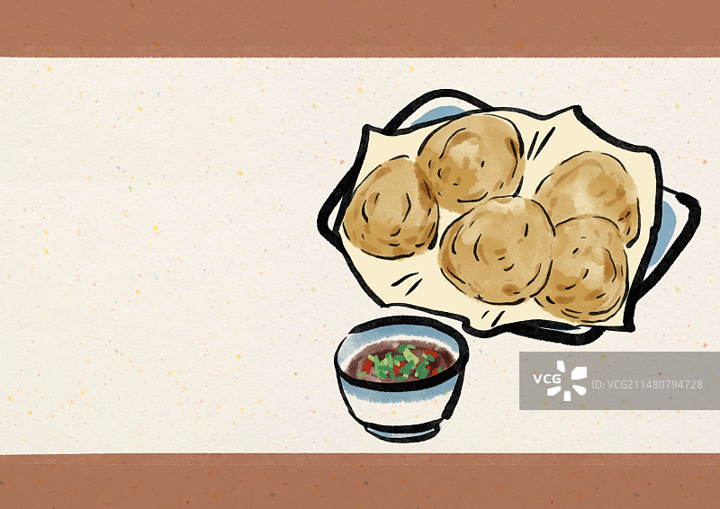 水墨风贵州美食插画-豆腐圆子图片素材