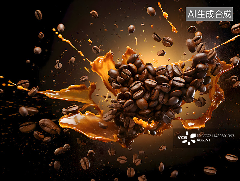 【AI数字艺术】飞溅的咖啡豆和咖啡图片素材