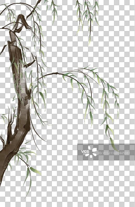 柳树水墨画元素图片素材