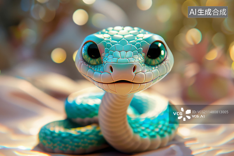 【AI数字艺术】一条可爱的蓝色大脑袋蛇3D插画图片素材