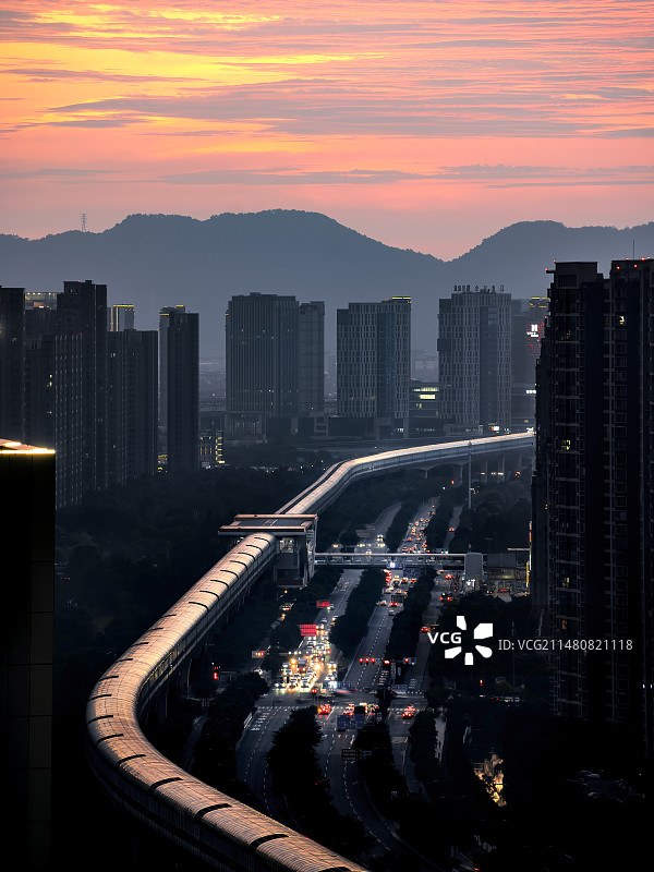 宁波海曙城市风光三江口夜景日落图片素材