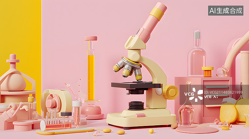 【AI数字艺术】粉红色背景下的医用器材特写镜头图片素材