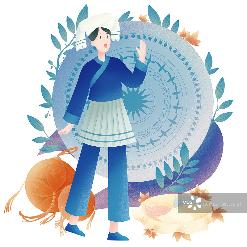 扁平插画壮族女孩图片素材