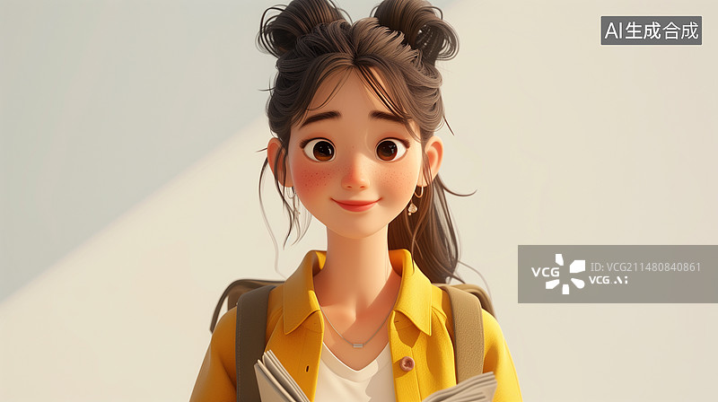 【AI数字艺术】中国女高中生3D人物图片素材
