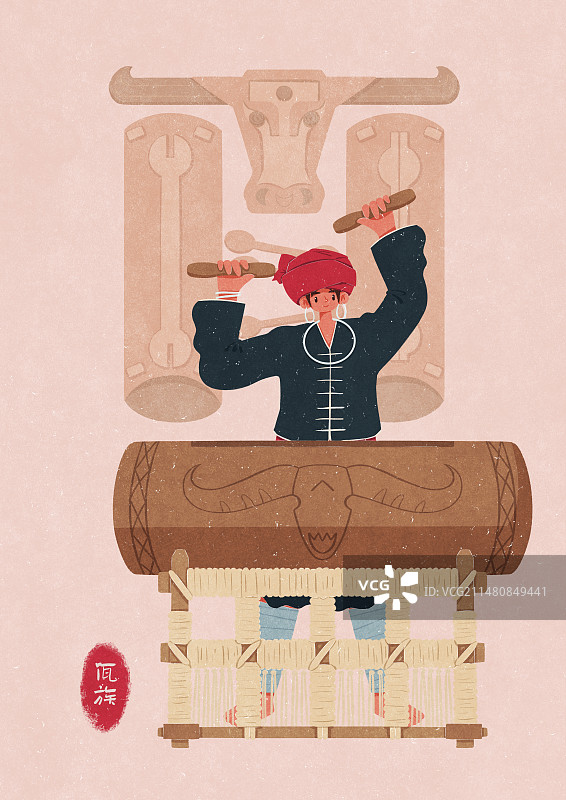 佤族敲木鼓的男性图片素材