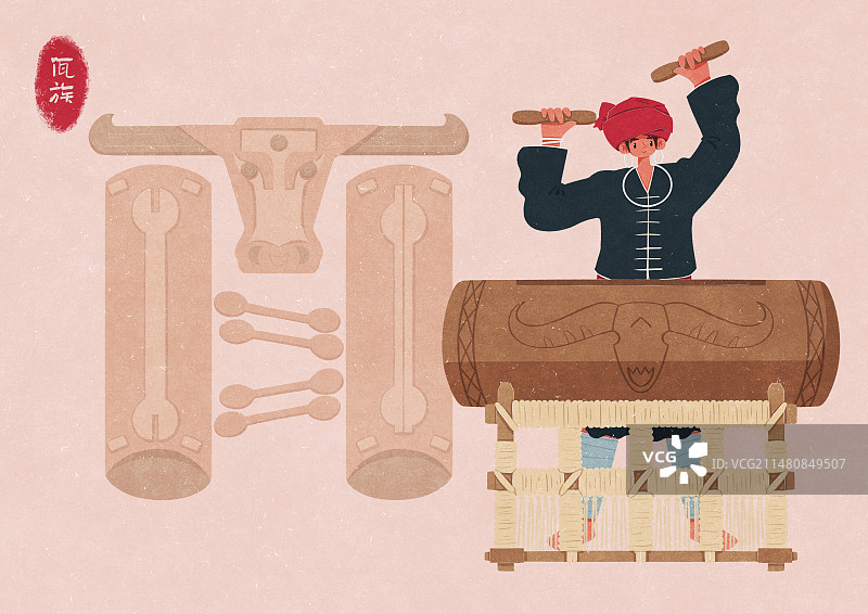 佤族敲木鼓的男性图片素材