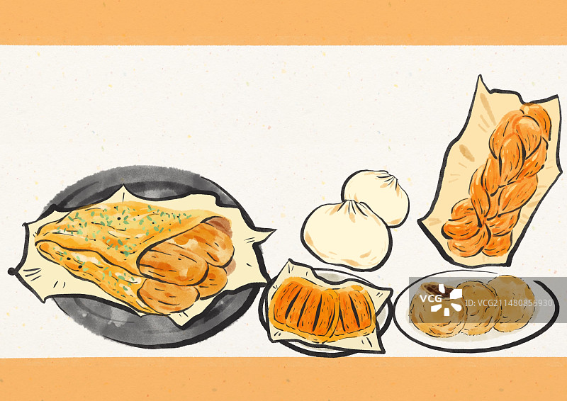 水墨风天津美食插画图片素材