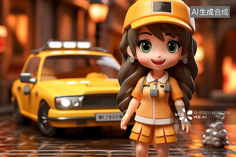 【AI数字艺术】3D风格女性职业人物出租车司机图片素材