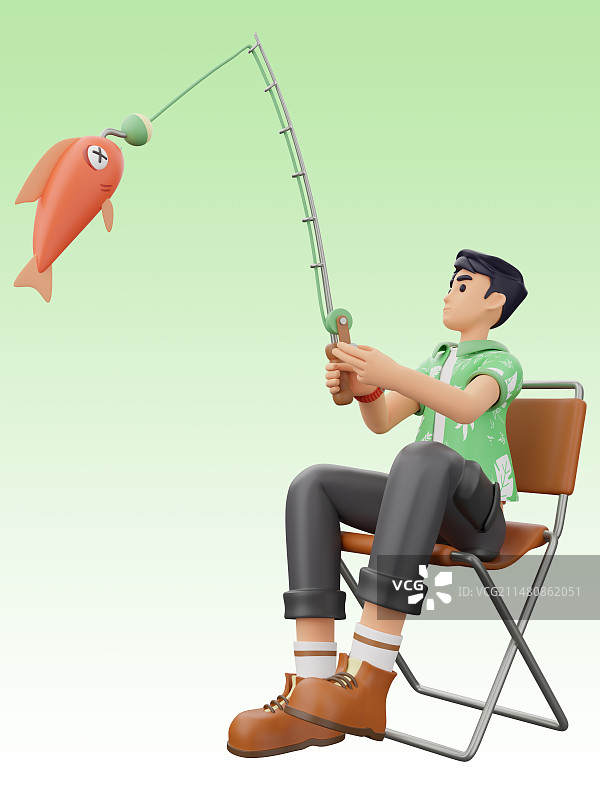 3D卡通风格户外男生角色露营场景图片素材