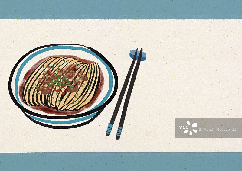 水墨风成都美食插画-担担面图片素材