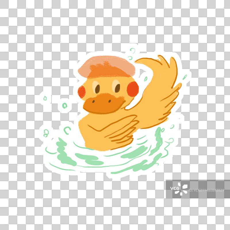 戴着浴帽洗澡的卡通小鸭子图片素材