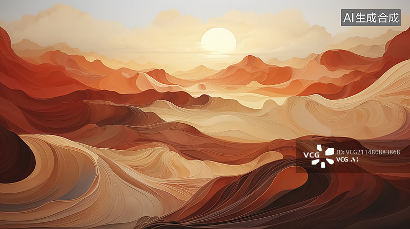 【AI数字艺术】沙漠晚霞插画图片素材