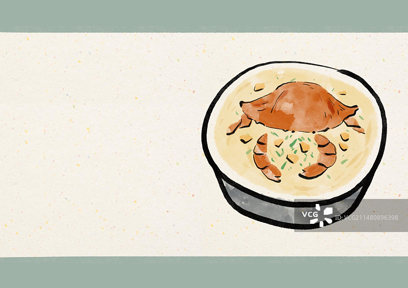 水墨风澳门美食插画-水蟹粥图片素材