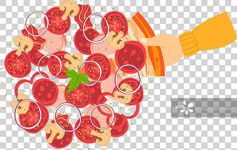 卡通手持经典意大利辣香肠披萨图片素材